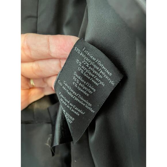 Mackage vintage wool pea coat black zip pockets leather trim buttons Size Sp - Picture 8 of 9